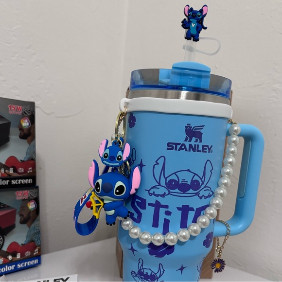 Stanley Blue and White Kids Tumbler with Stitch Charm - Picture 4 of 7